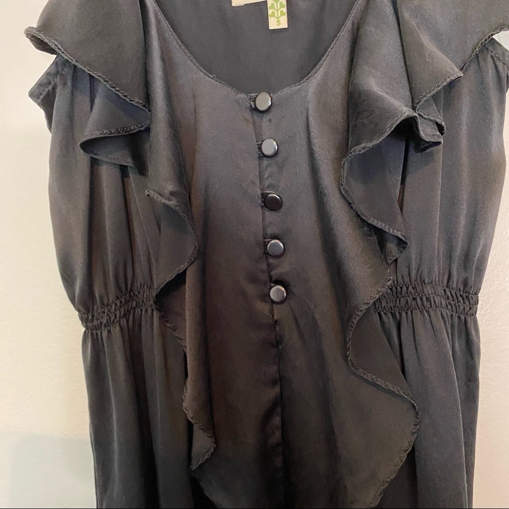 Velvet Heart Black Silk Ruffled Midi Chemise or Dress size Small - Picture 2 of 11